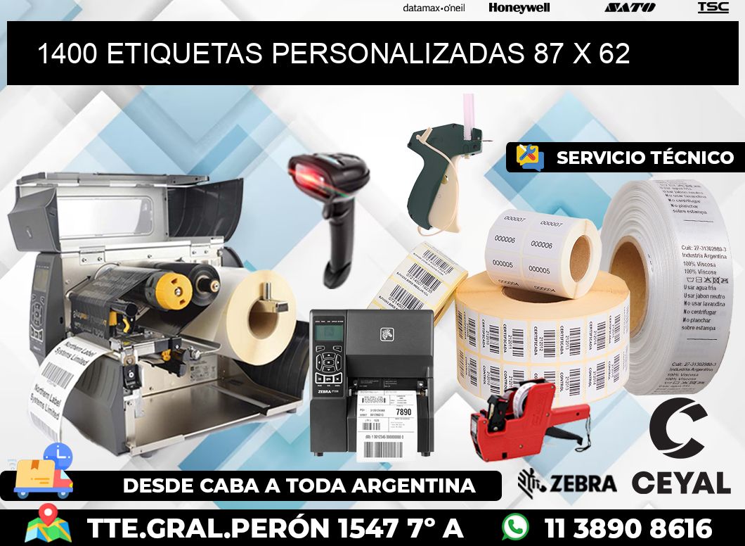 1400 ETIQUETAS PERSONALIZADAS 87 x 62