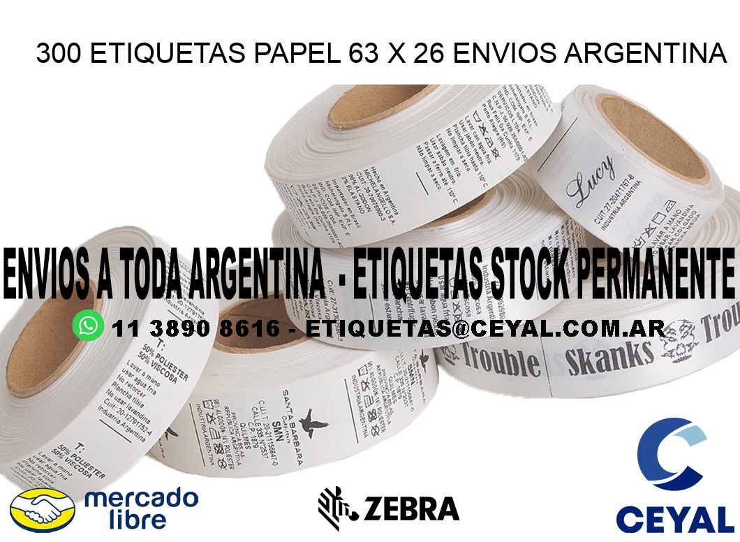 300 ETIQUETAS PAPEL 63 x 26 ENVIOS ARGENTINA