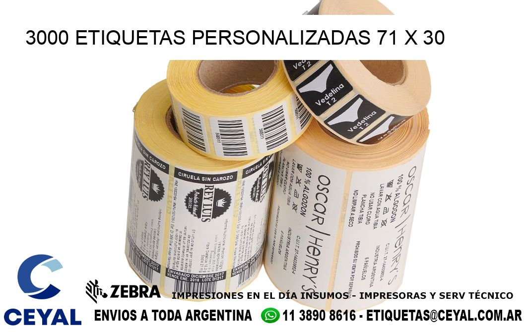 3000 ETIQUETAS PERSONALIZADAS 71 x 30