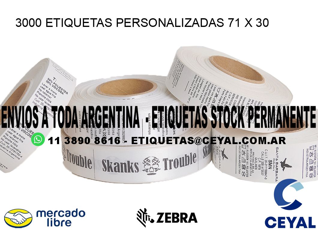 3000 ETIQUETAS PERSONALIZADAS 71 x 30