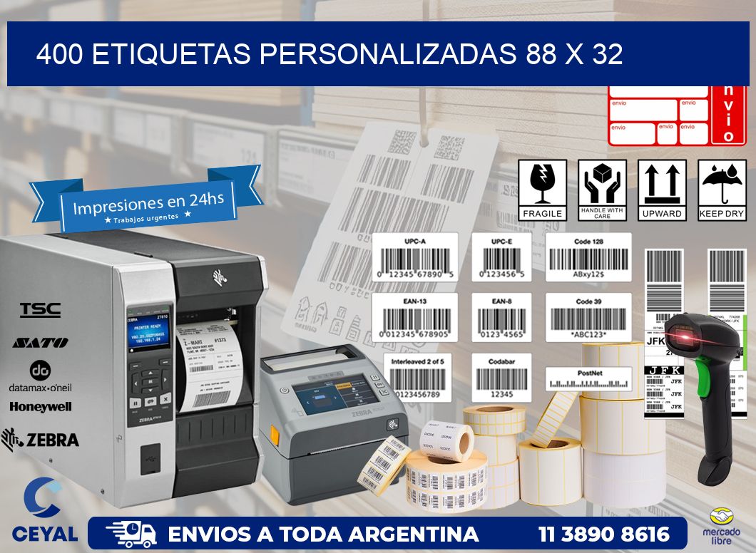 400 ETIQUETAS PERSONALIZADAS 88 x 32