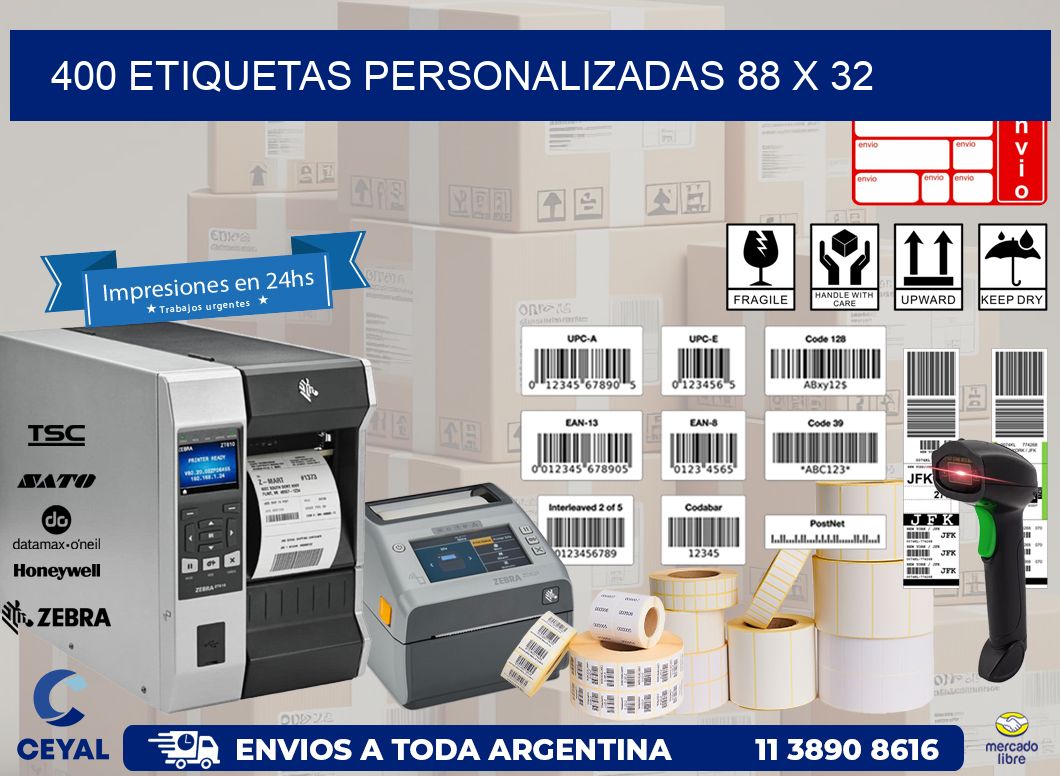 400 ETIQUETAS PERSONALIZADAS 88 x 32