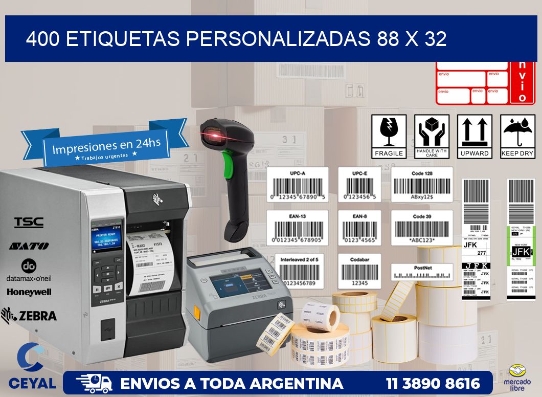 400 ETIQUETAS PERSONALIZADAS 88 x 32