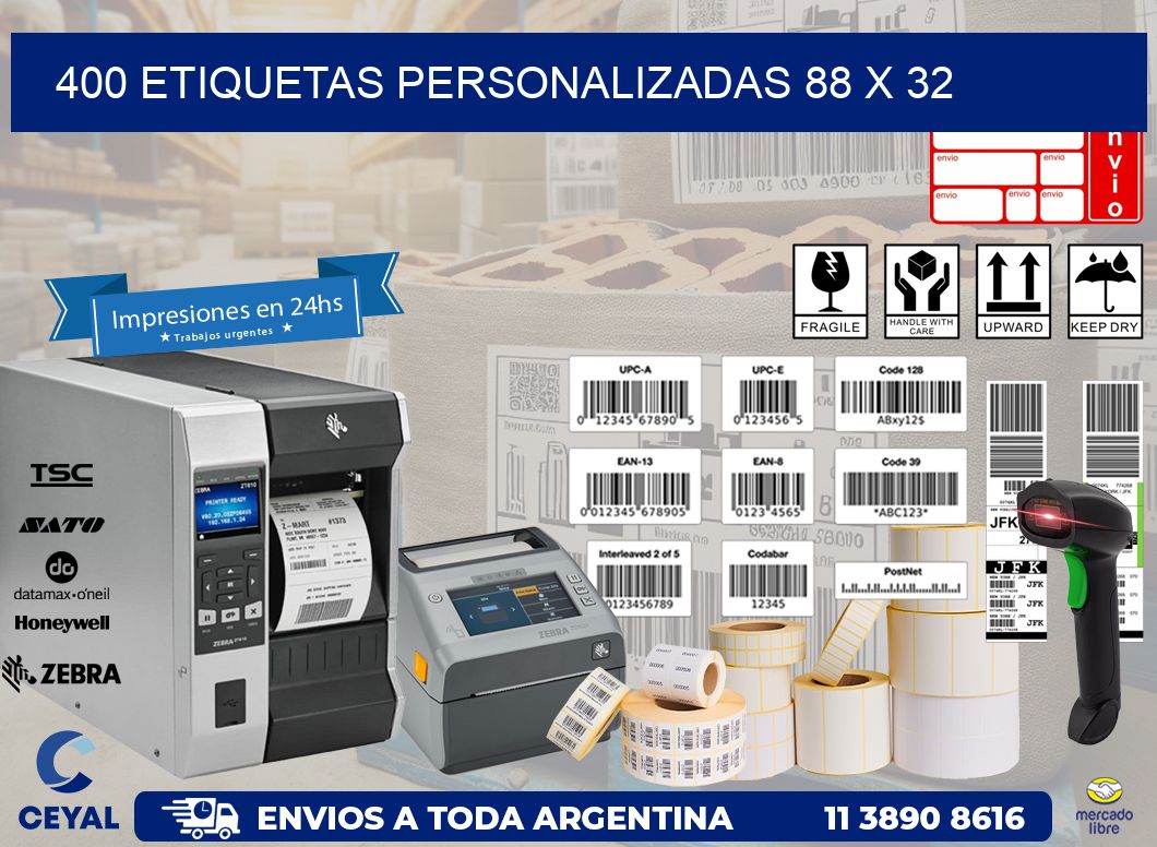 400 ETIQUETAS PERSONALIZADAS 88 x 32