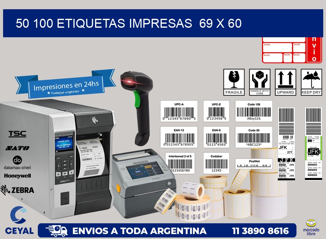 50 100 ETIQUETAS IMPRESAS  69 x 60