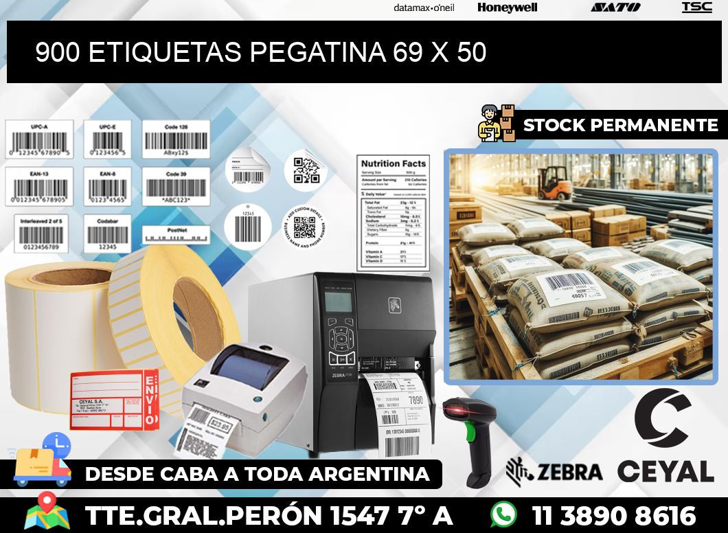 900 ETIQUETAS PEGATINA 69 x 50