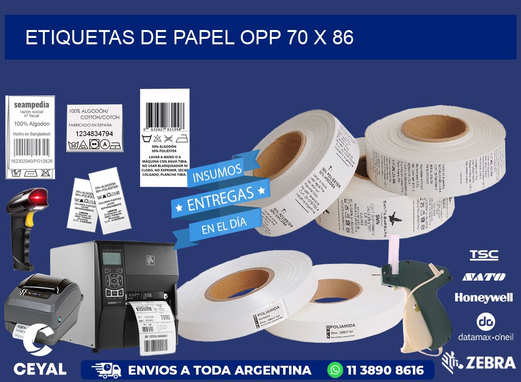 ETIQUETAS DE PAPEL OPP 70 x 86