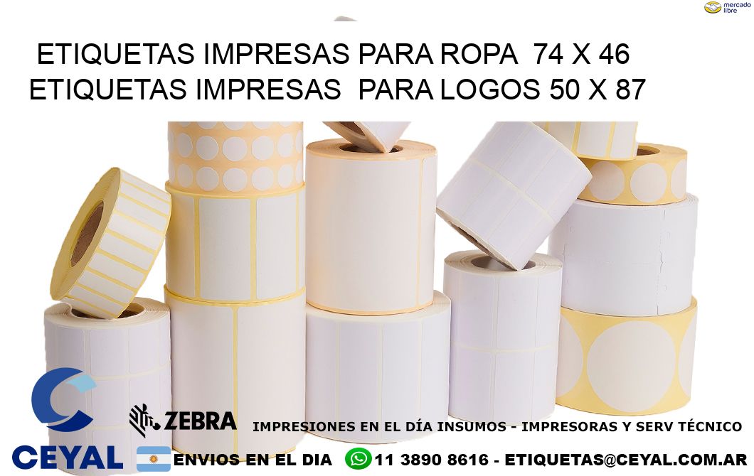 ETIQUETAS IMPRESAS PARA ROPA  74 x 46 ETIQUETAS IMPRESAS  PARA LOGOS 50 x 87