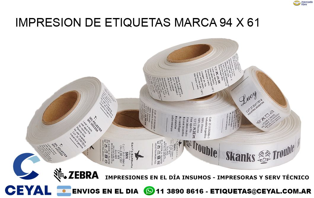 IMPRESION DE ETIQUETAS MARCA 94 x 61