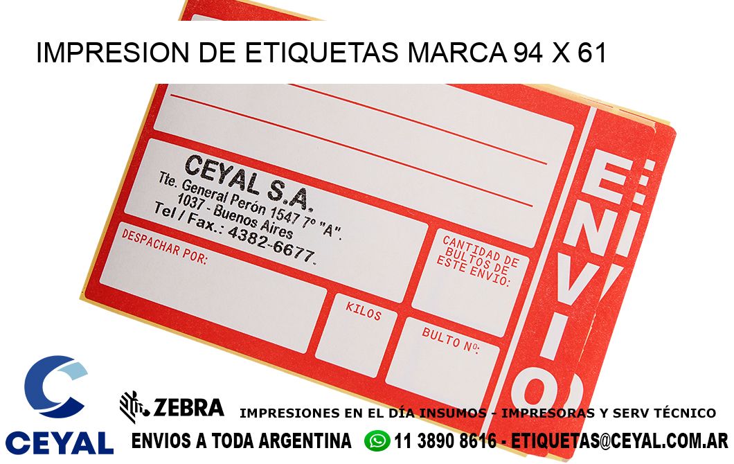 IMPRESION DE ETIQUETAS MARCA 94 x 61
