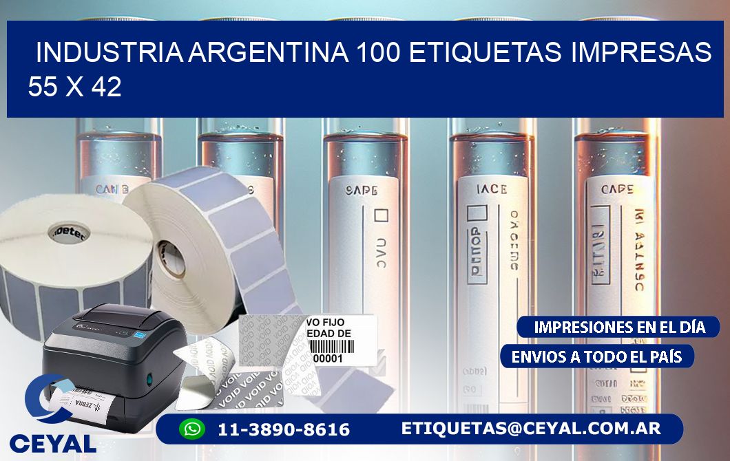 INDUSTRIA ARGENTINA 100 ETIQUETAS IMPRESAS  55 x 42