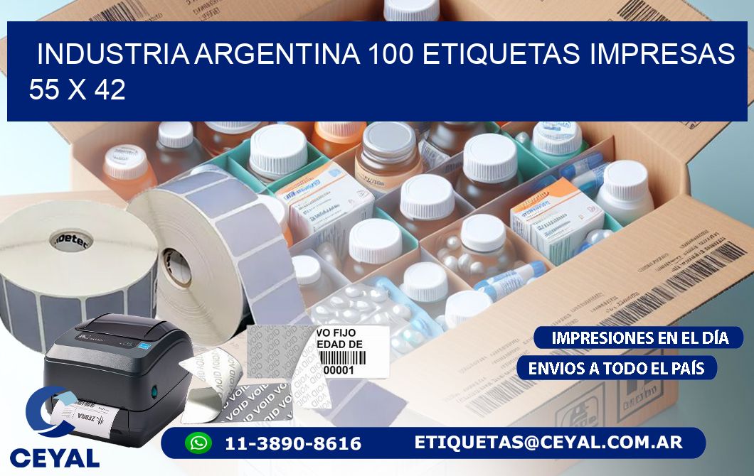 INDUSTRIA ARGENTINA 100 ETIQUETAS IMPRESAS  55 x 42