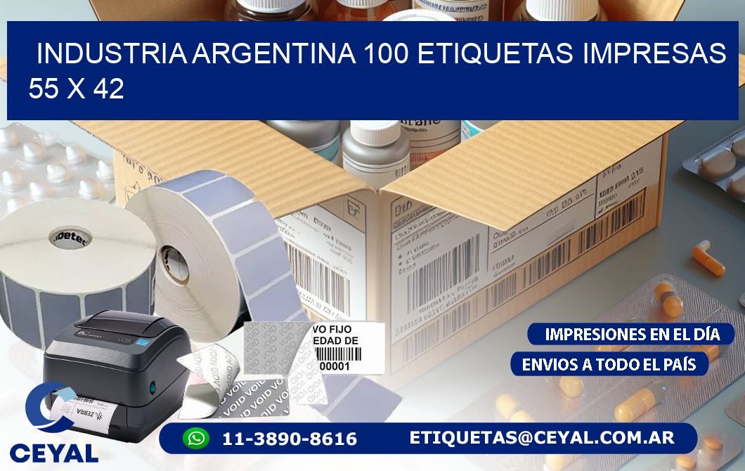 INDUSTRIA ARGENTINA 100 ETIQUETAS IMPRESAS  55 x 42