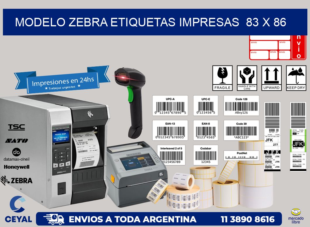 MODELO ZEBRA ETIQUETAS IMPRESAS  83 x 86