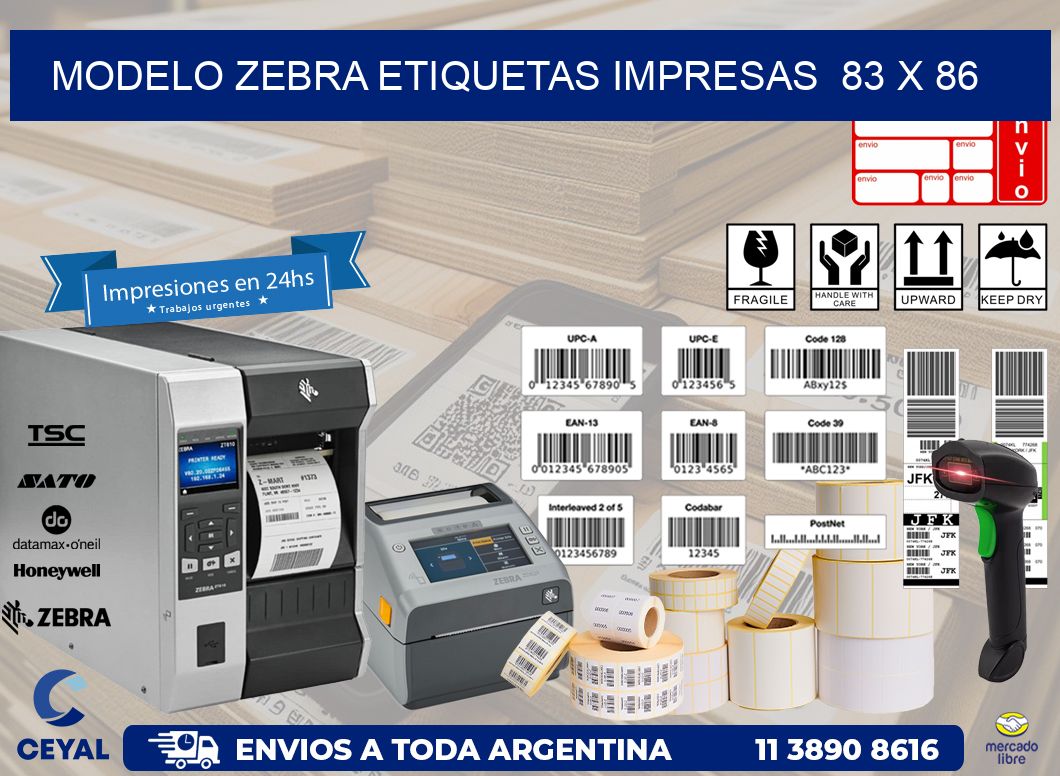 MODELO ZEBRA ETIQUETAS IMPRESAS  83 x 86