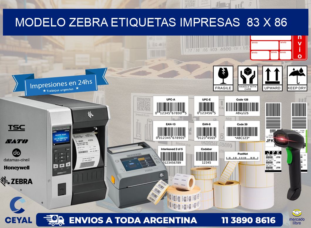 MODELO ZEBRA ETIQUETAS IMPRESAS  83 x 86