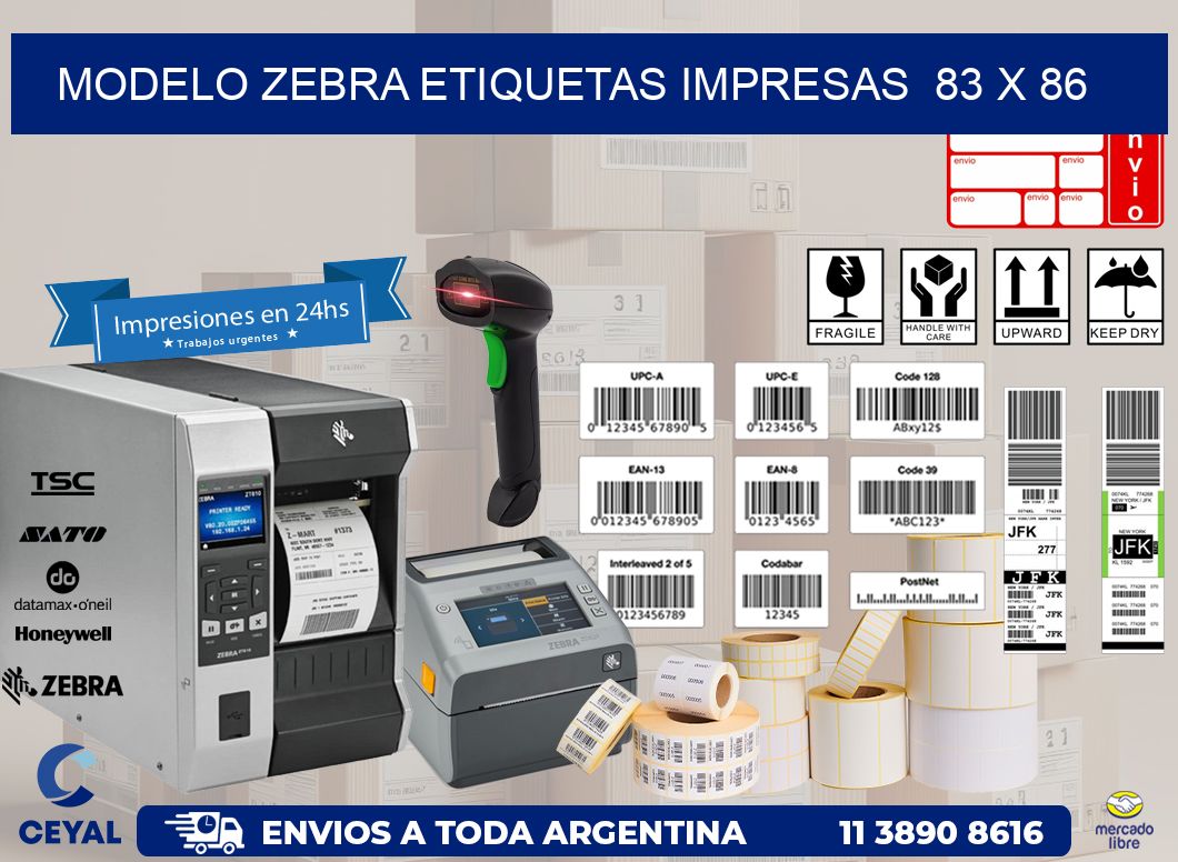 MODELO ZEBRA ETIQUETAS IMPRESAS  83 x 86