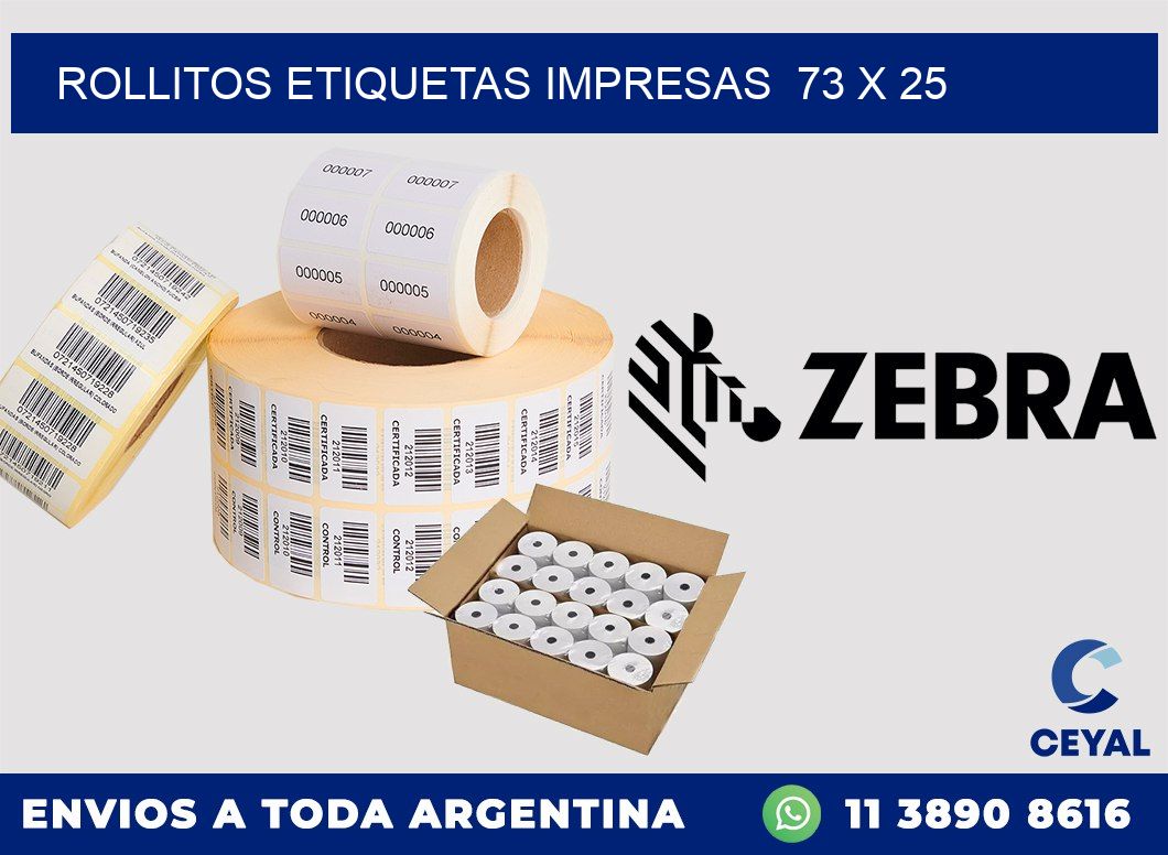 ROLLITOS ETIQUETAS IMPRESAS  73 x 25