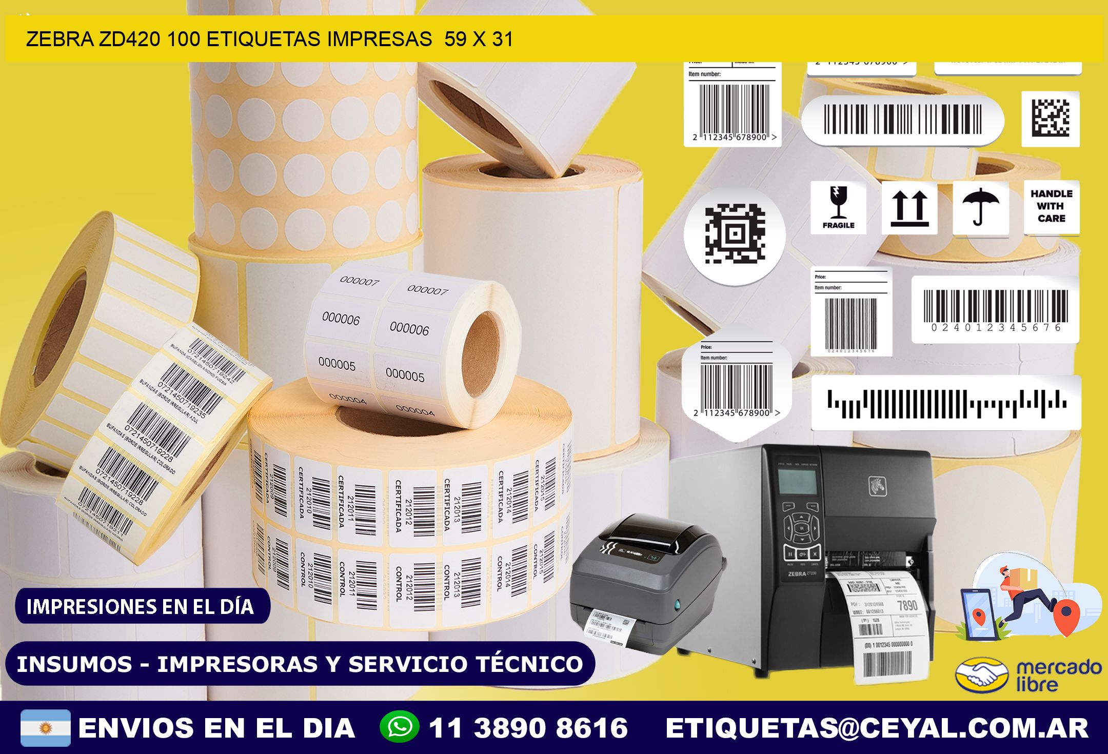 ZEBRA ZD420 100 ETIQUETAS IMPRESAS  59 x 31