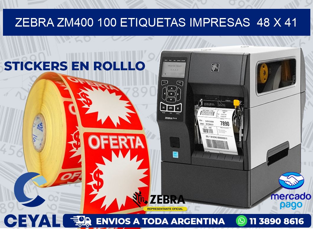 ZEBRA ZM400 100 ETIQUETAS IMPRESAS  48 x 41