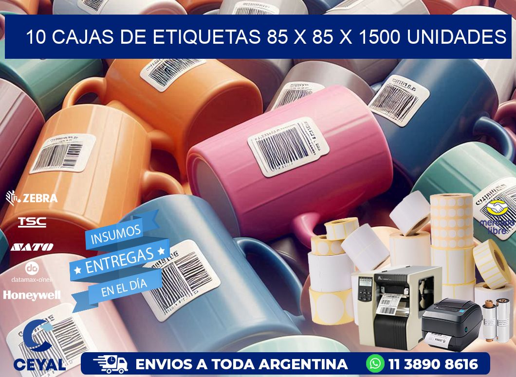 10 CAJAS DE ETIQUETAS 85 x 85 X 1500 UNIDADES