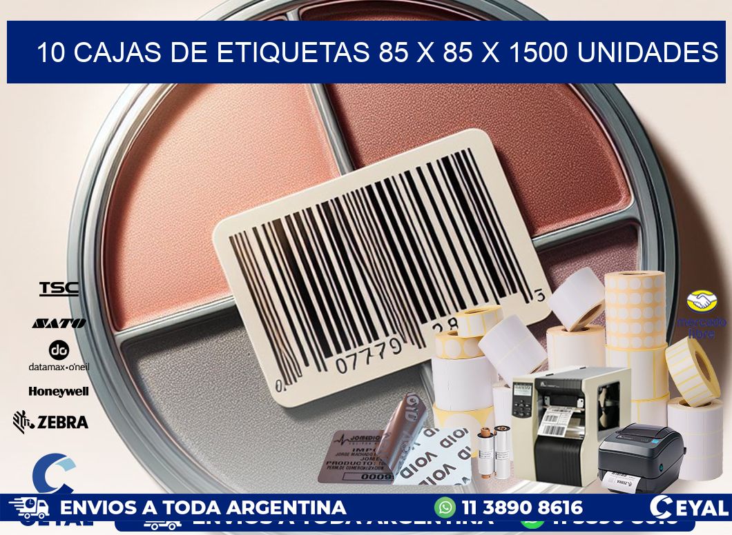 10 CAJAS DE ETIQUETAS 85 x 85 X 1500 UNIDADES