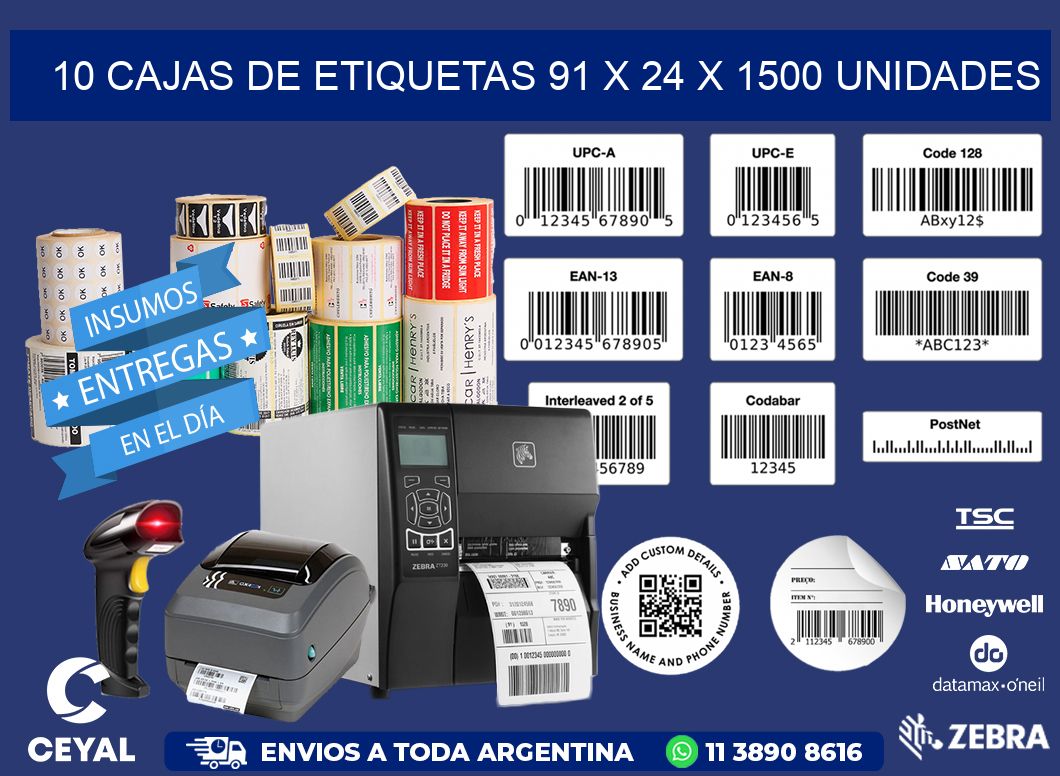 10 CAJAS DE ETIQUETAS 91 x 24 X 1500 UNIDADES