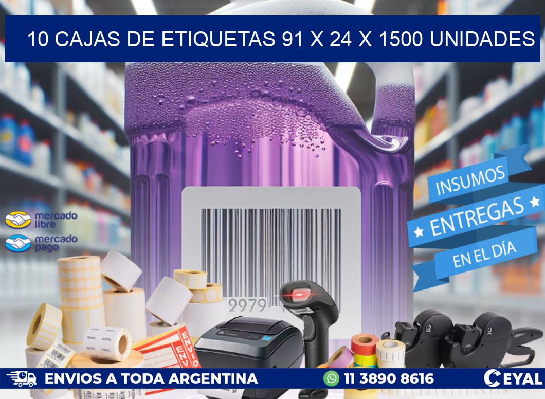 10 CAJAS DE ETIQUETAS 91 x 24 X 1500 UNIDADES