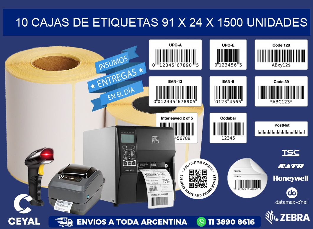 10 CAJAS DE ETIQUETAS 91 x 24 X 1500 UNIDADES