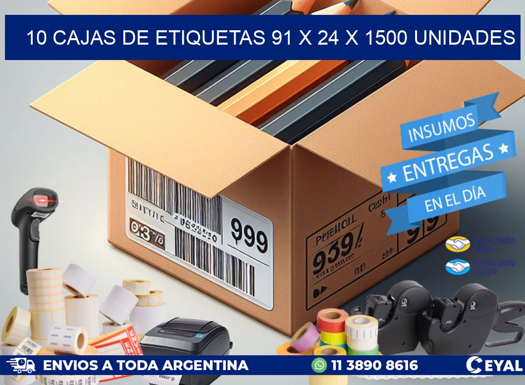 10 CAJAS DE ETIQUETAS 91 x 24 X 1500 UNIDADES