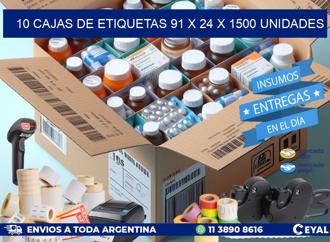 10 CAJAS DE ETIQUETAS 91 x 24 X 1500 UNIDADES