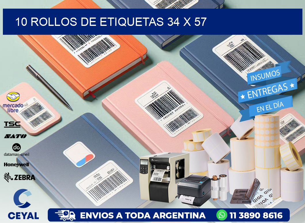 10 ROLLOS DE ETIQUETAS 34 x 57