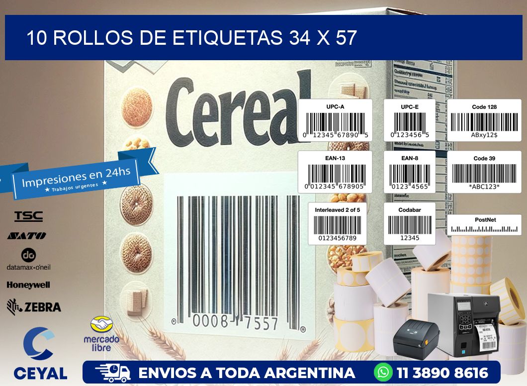 10 ROLLOS DE ETIQUETAS 34 x 57