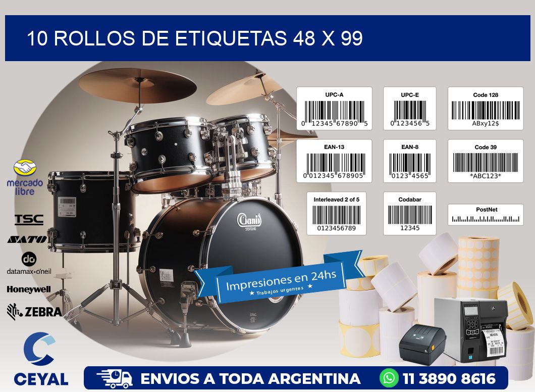 10 ROLLOS DE ETIQUETAS 48 x 99