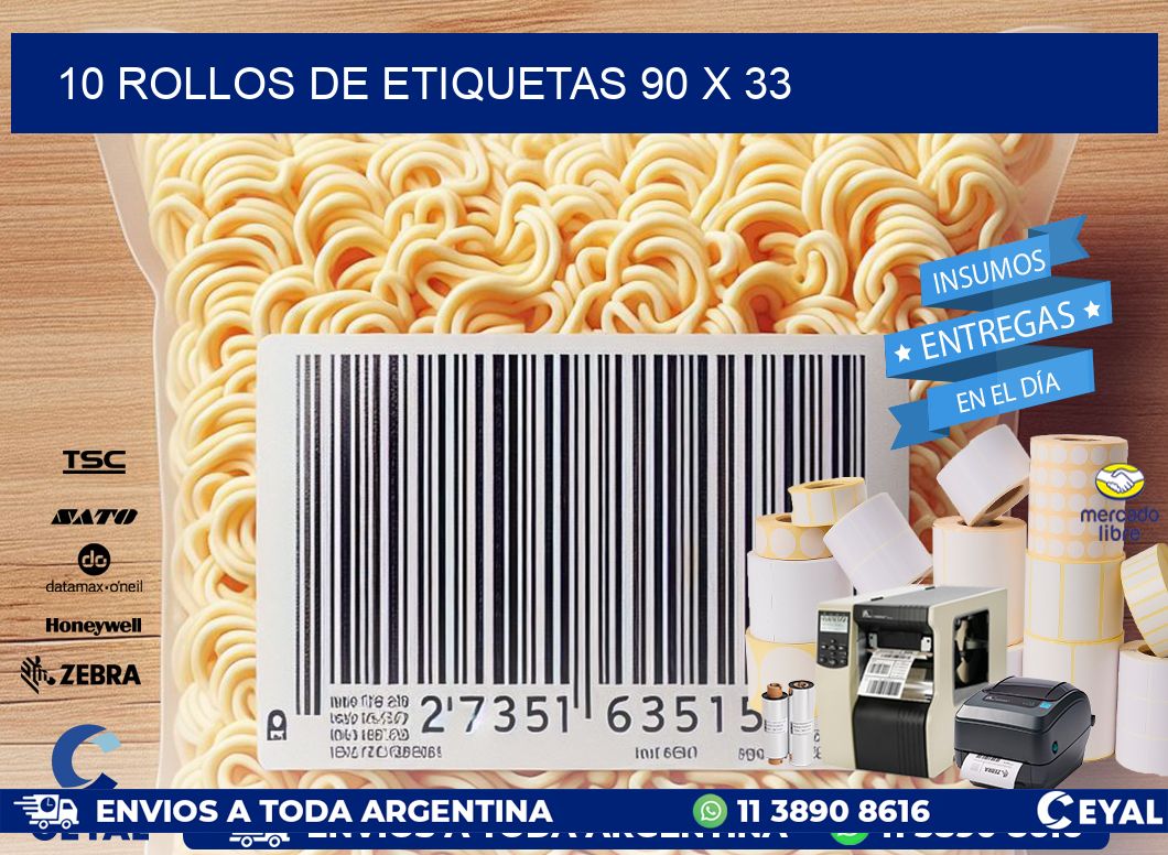 10 ROLLOS DE ETIQUETAS 90 x 33