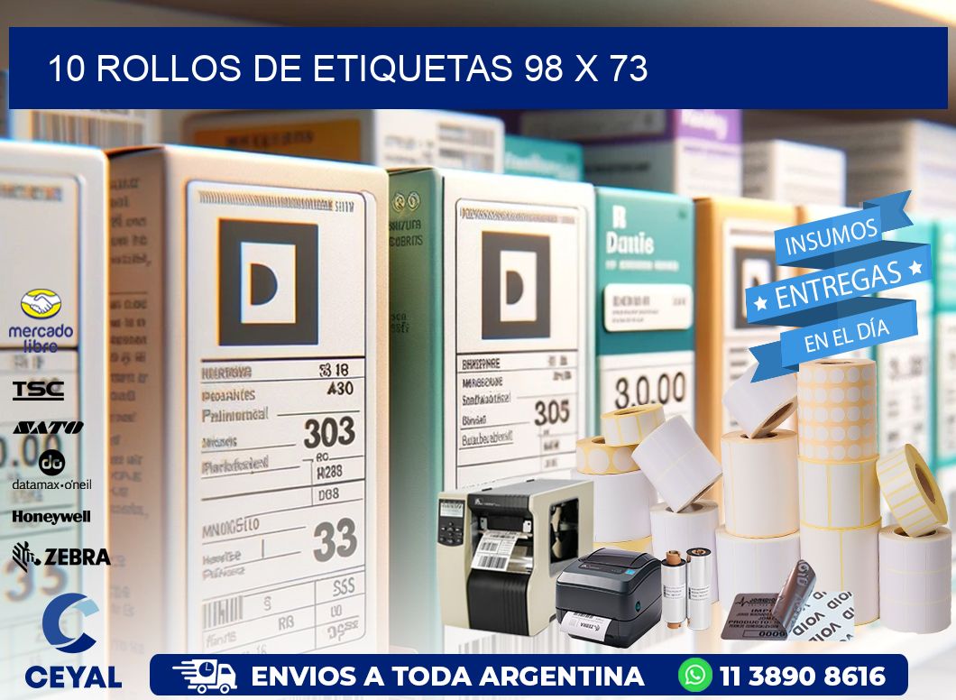 10 ROLLOS DE ETIQUETAS 98 x 73