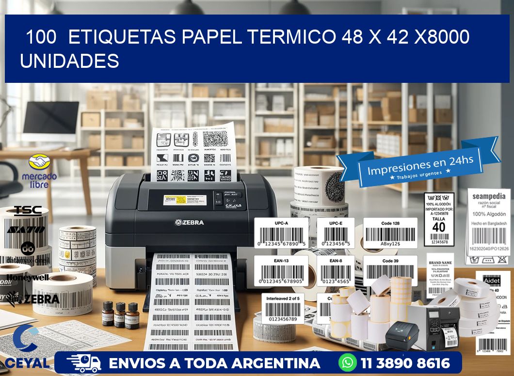 100  ETIQUETAS PAPEL TERMICO 48 x 42 X8000 UNIDADES