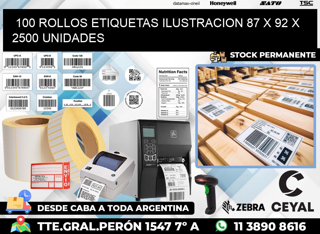 100 ROLLOS ETIQUETAS ILUSTRACION 87 x 92 X 2500 UNIDADES