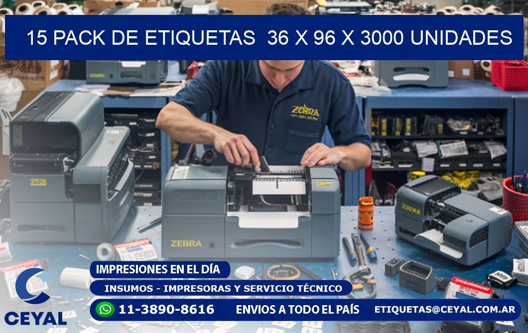 15 PACK DE ETIQUETAS  36 x 96 X 3000 UNIDADES