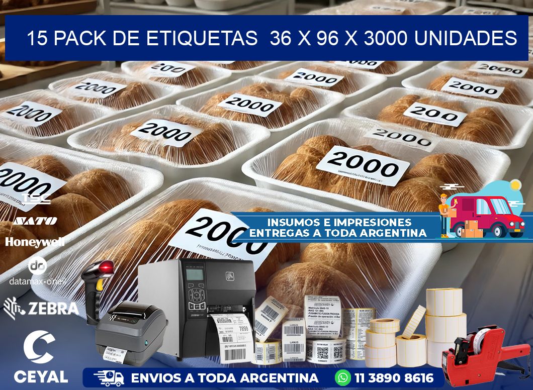 15 PACK DE ETIQUETAS  36 x 96 X 3000 UNIDADES