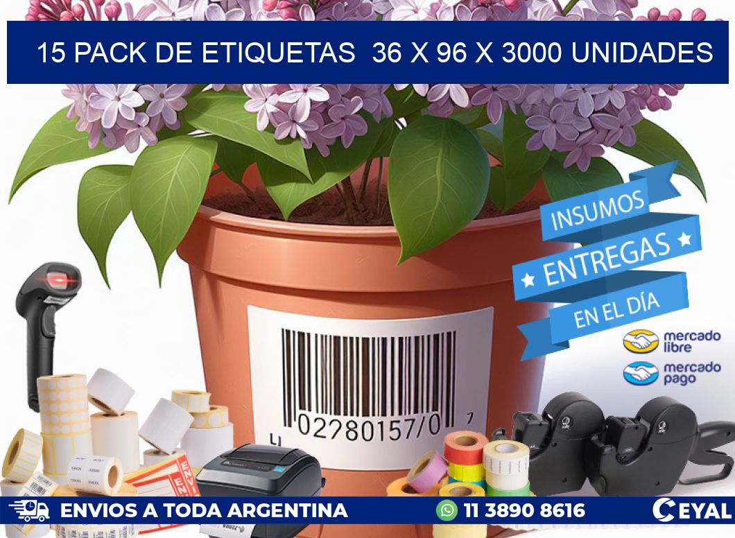 15 PACK DE ETIQUETAS  36 x 96 X 3000 UNIDADES