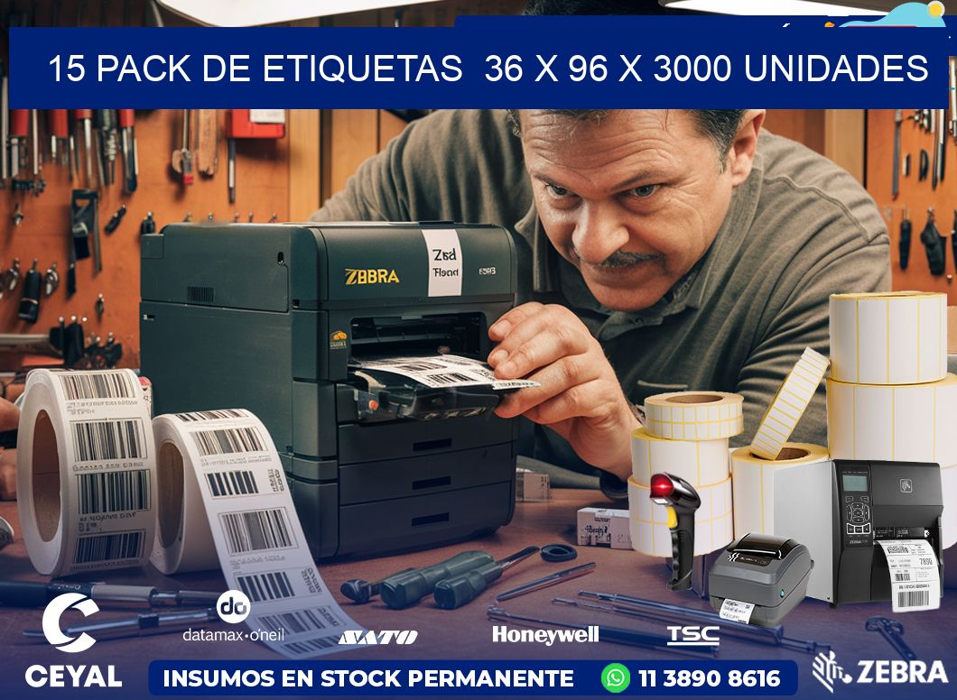 15 PACK DE ETIQUETAS  36 x 96 X 3000 UNIDADES