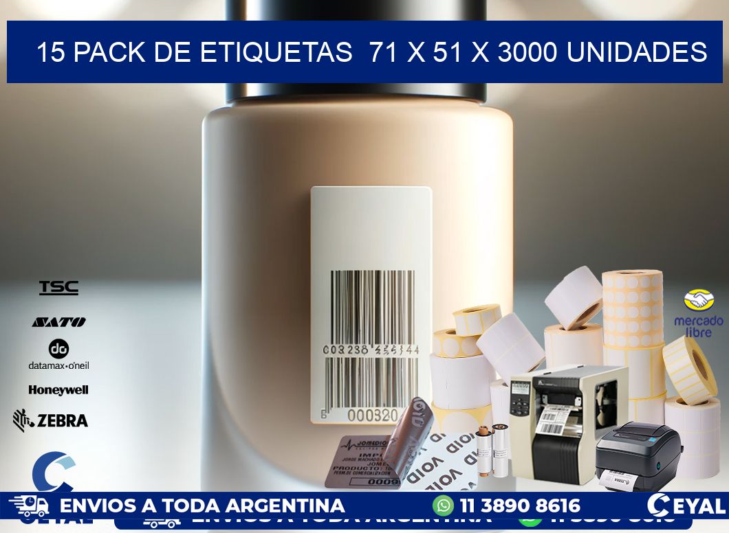 15 PACK DE ETIQUETAS  71 x 51 X 3000 UNIDADES