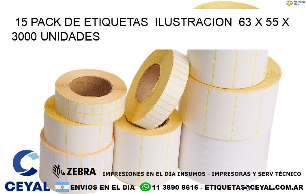 15 PACK DE ETIQUETAS  ILUSTRACION  63 x 55 X 3000 UNIDADES