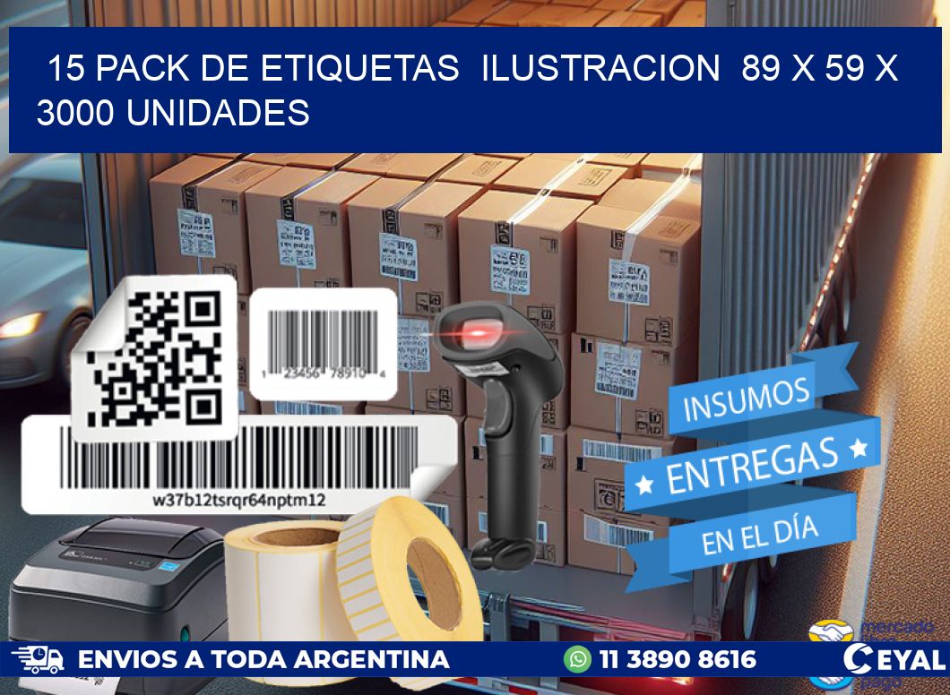 15 PACK DE ETIQUETAS  ILUSTRACION  89 x 59 X 3000 UNIDADES