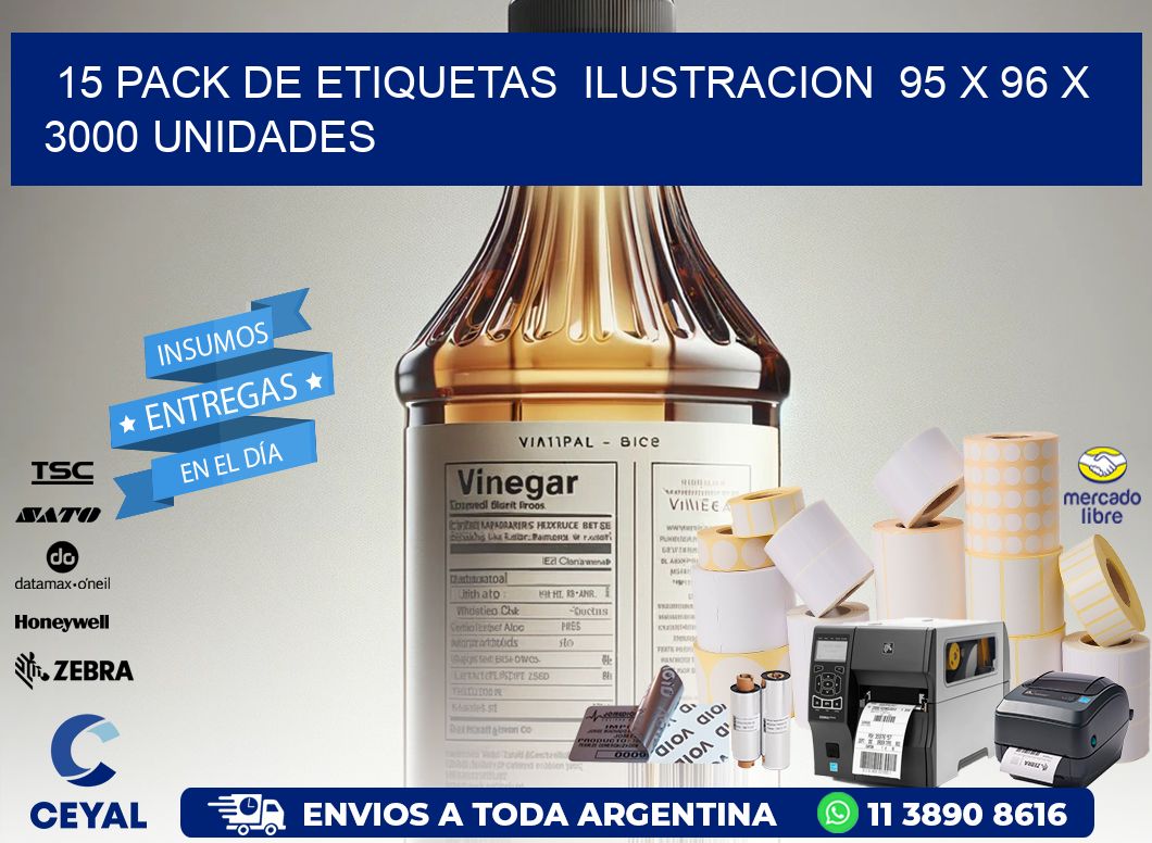 15 PACK DE ETIQUETAS  ILUSTRACION  95 x 96 X 3000 UNIDADES