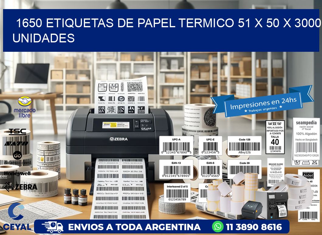 1650 ETIQUETAS DE PAPEL TERMICO 51 x 50 X 3000 UNIDADES