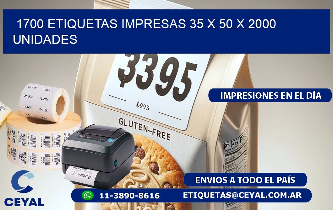 1700 ETIQUETAS IMPRESAS 35 x 50 X 2000 UNIDADES