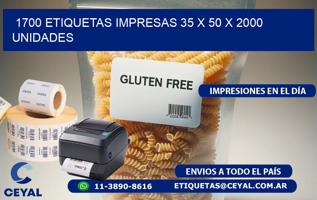 1700 ETIQUETAS IMPRESAS 35 x 50 X 2000 UNIDADES