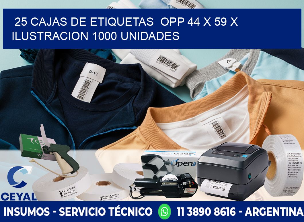 25 CAJAS DE ETIQUETAS  OPP 44 x 59 X ILUSTRACION 1000 UNIDADES